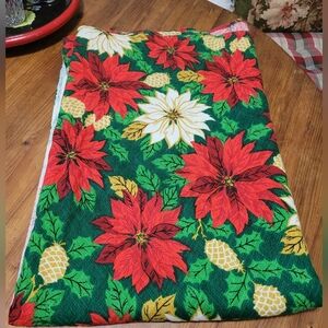 Holiday Poinsettia Tablecloth  Green, Red & Cream